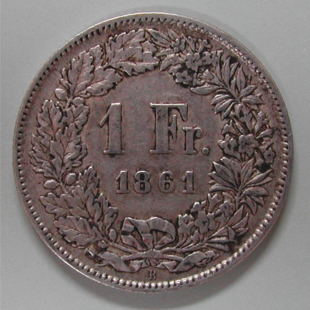 CH, 1 FRANKEN 1861 B (BERN), SILBER, Ss – Numismatik Beat A. Klein